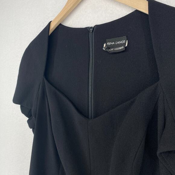 RENA LANGE BERGDORF GOODMAN Dress M Crepe Shift Knee Length Short Sleeve Black - Picture 2 of 12